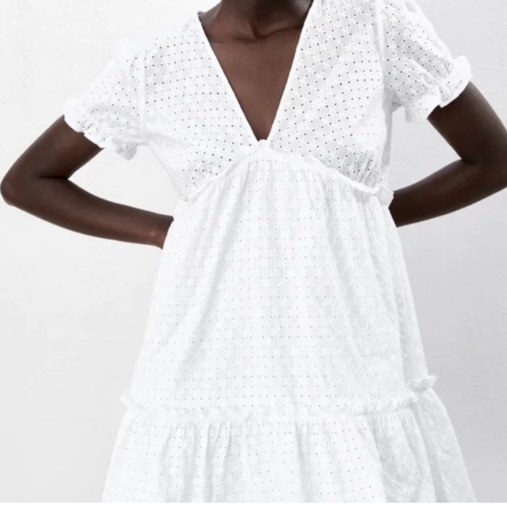 White tiered eyelet Zara mini dress